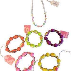 fiona Handmade Cupcake Beaded 5 Bracelets Set For‎ Girls & a heart necklace